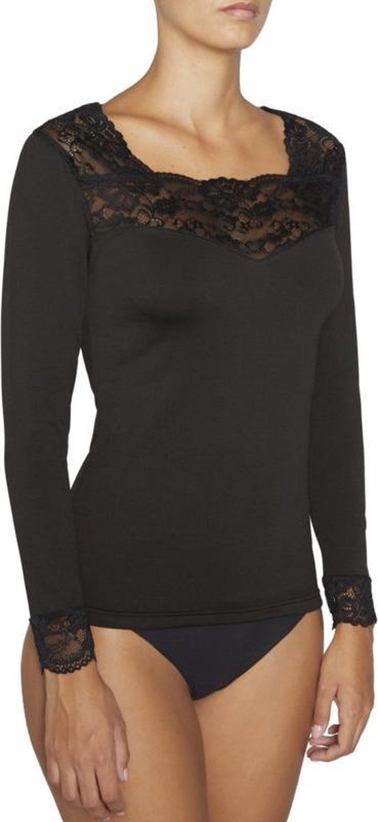 Thermisch topje lang met kant | Zwart | XL