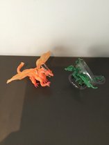 Draak oranje + draak groen plastoy - Set van 2