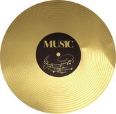 6x Ronde placemats/onderleggers gouden plaat print 34 cm - Tafeldecoratie onderleggers gouden langspeelplaat- Muziek tafeldecoraties