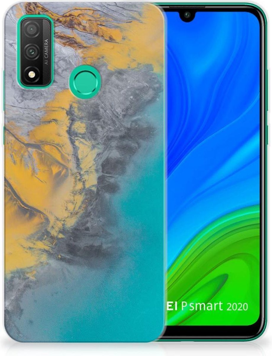 Back Cover voor Huawei P Smart 2020 TPU Siliconen Hoesje Marble Blue Gold