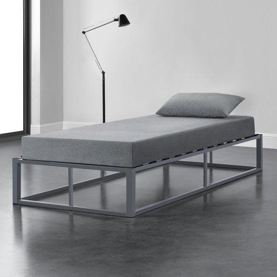 Vouwen Verplicht kunst Stalen bed met lattenbodem 90x200 cm donkergrijs | bol.com