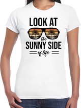 Sunny side feest t-shirt / shirt Look at the sunny side of life voor dames - wit - Beach party outfit / kleding/ verkleedkleding/ carnaval shirt L