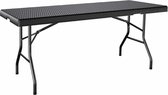Langwerpige Buitentafel met Gevlochten Look - Praktisch Handvat - Zwart- 180 x75x74cm