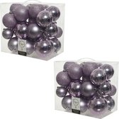 52x Lila paarse kunststof kerstballen 6-8-10 cm - Mix - Onbreekbare plastic kerstballen - Kerstboomversiering lila paars