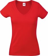 Fruit Of The Loom Dames Vrouwen-Fit Valuegewicht V-hals T-shirt met korte mouwen (Rood)