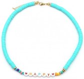 Ketting Happy - Kralen - Lengte 40 cm - Lichtblauw