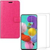 Samsung Galaxy A41 Portemonnee hoesje roze met 2 stuks Glas Screen protector