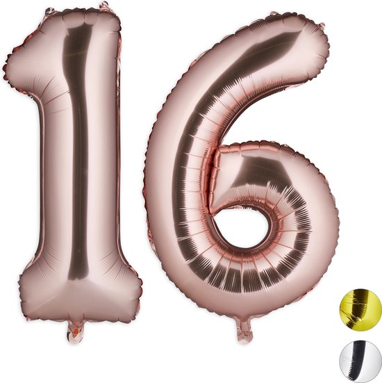 Relaxdays 1x folie ballon 16 - cijfer ballon - groot - xxl ballon -  verjaardag - rose | bol.com