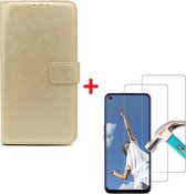 Oppo A52 hoesje book case goud met tempered glas screen Protector