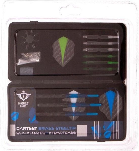Longfield steel darts set - blackcoated in dartcase van Longfield — afbeelding 2