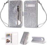 Samsung Galaxy S10 Glitter Bookcase hoesje Portemonnee met rits  - Zilver