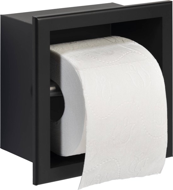 Saqu Square Inbouw WC Rolhouder - Mat Zwart - Toiletrolhouder - WC Papier Houder