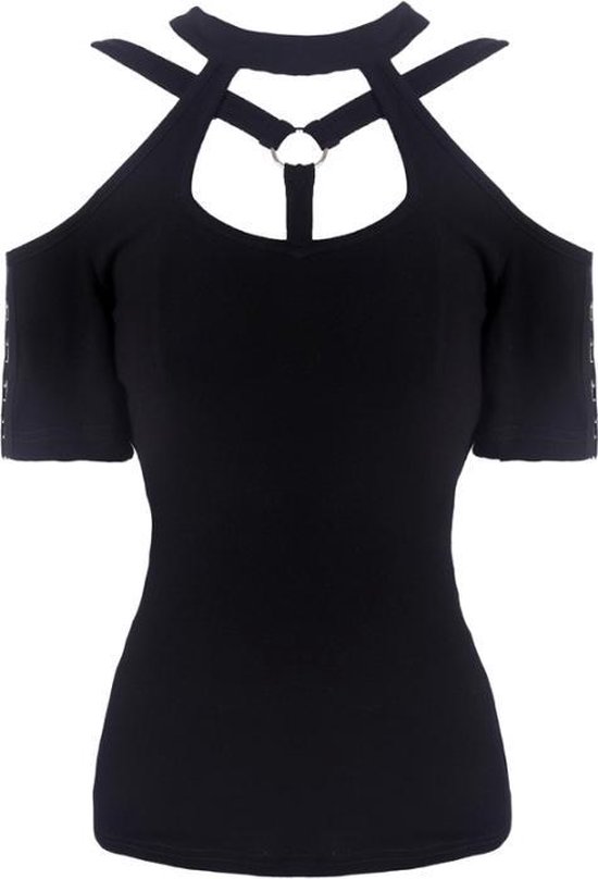 Dark In Love Dames Tshirt S/M Shoulder strap Zwart