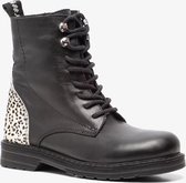 Groot leren meisjes veterboots met cheetah print - Zwart - Maat 39