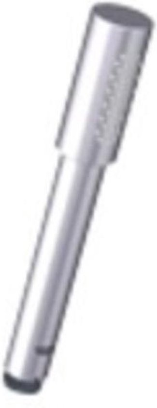 Chroomkleurige handdouche met ronde bovenkant en cirkelvormige sproeiers.