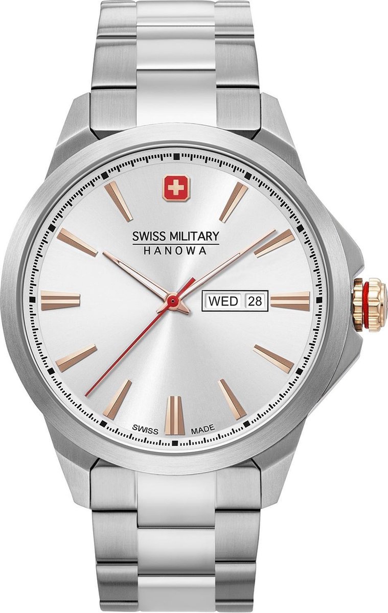 Swiss Military Hanowa Day Date Classic Horloge - Swiss Military Hanowa heren horloge - Zilver - diameter 45 mm - roestvrij staal