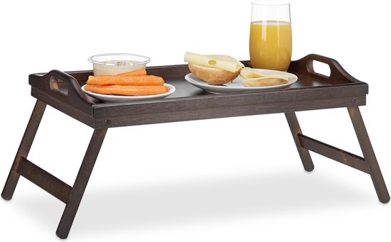 Relaxdays bedtafel bamboe bruin - vouwtafel - dienbladtafel - dienblad bed opstaande rand