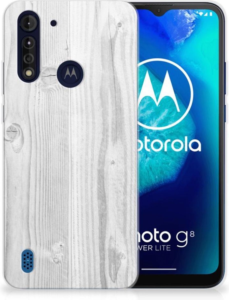 Motorola Moto G8 Power Lite Bumper Hoesje White Wood