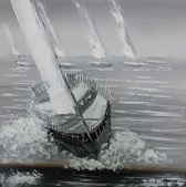 Olieverfschilderij - schilderij zeilboot - handgeschilderd - 100x100 - woonkamer slaapkamer