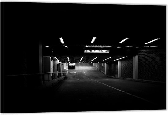 Dibond –Parkeergarage (zwart/wit)– 90x60 Foto op Aluminium (Met Ophang)