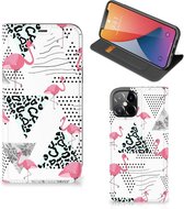 Telefoonhoesje Personaliseren Geschikt voor iPhone12 Pro Max Bookstyle Case Flamingo Triangle