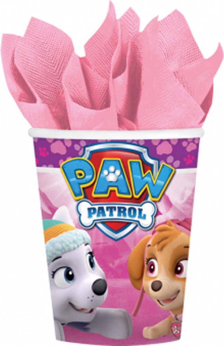 8 roze Paw Patrol bekers 8 roze Paw Patrol bekers