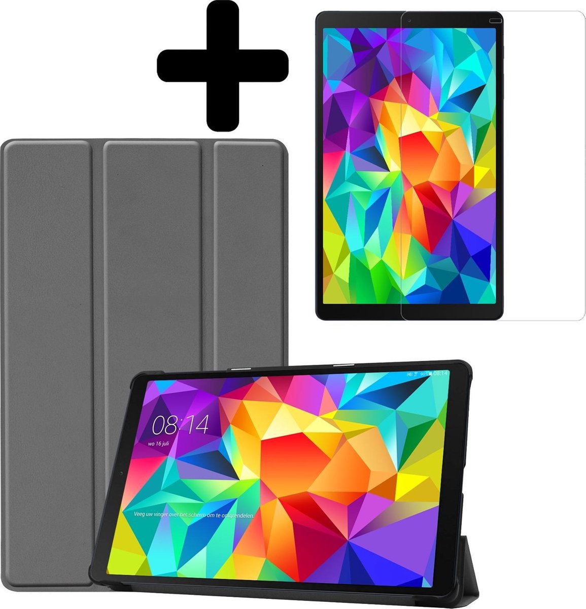 Hoes - Geschikt voor Samsung Galaxy Tab A 10.1 (2019) - Met Screenprotector - Trifold Bookcase - Hard Cover - Hardcover Book Case - Tablet Hoesje - Grijs