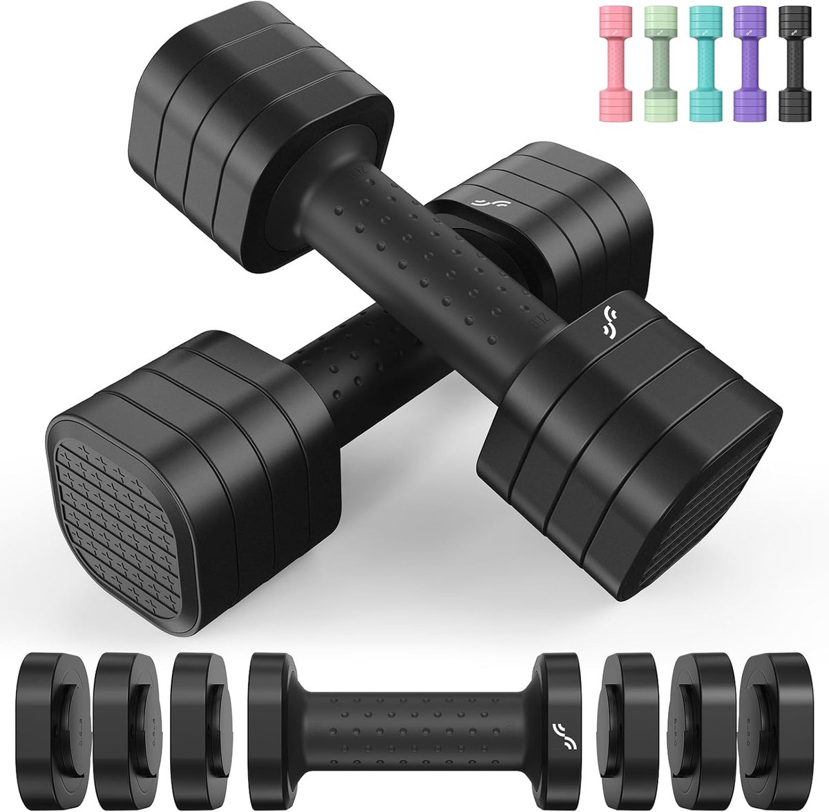 Verstelbare Dumbbells - Fitness Gewicht - Kracht Training - 4-in-1 Systeem - 0.9-2.3 kg - Zwart