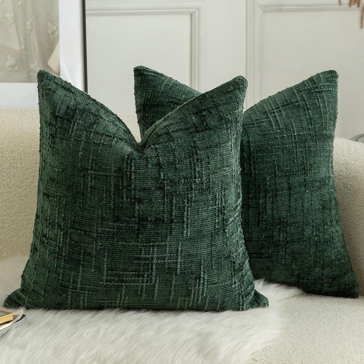 Decoratieve Kussenhoezen Set van 2 - Zacht Chenille 18 x 16 Inch - Donkergroen - Perfect voor een gezellige sfeer - ShopVlot