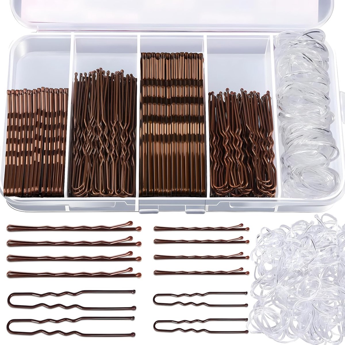 500 Women's Hair Pins U-Shaped Hair Clips 5 cm 6.8 cm Wavy 5 cm 7 cm Transparent Hair Bands with Storage Box Brown - ShopVlot