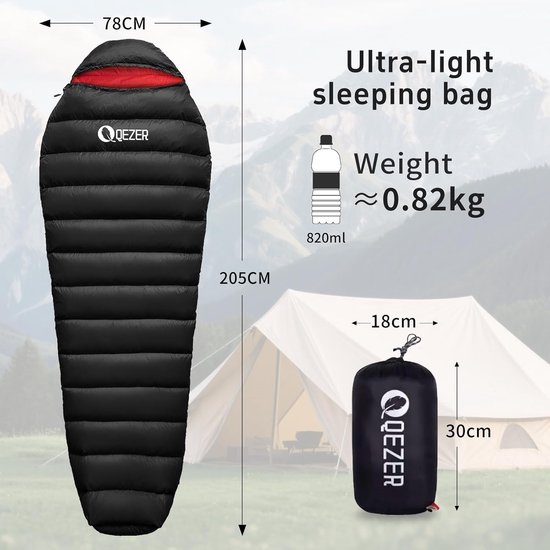 SnelShoppen - Lichtgewicht Dons Slaapzak 820 g - Compacte 4 Seizoenen Slaapzak met 650FP Dons - Ideaal voor Camping, Trekking en Hiking van Snelshoppen — afbeelding 3