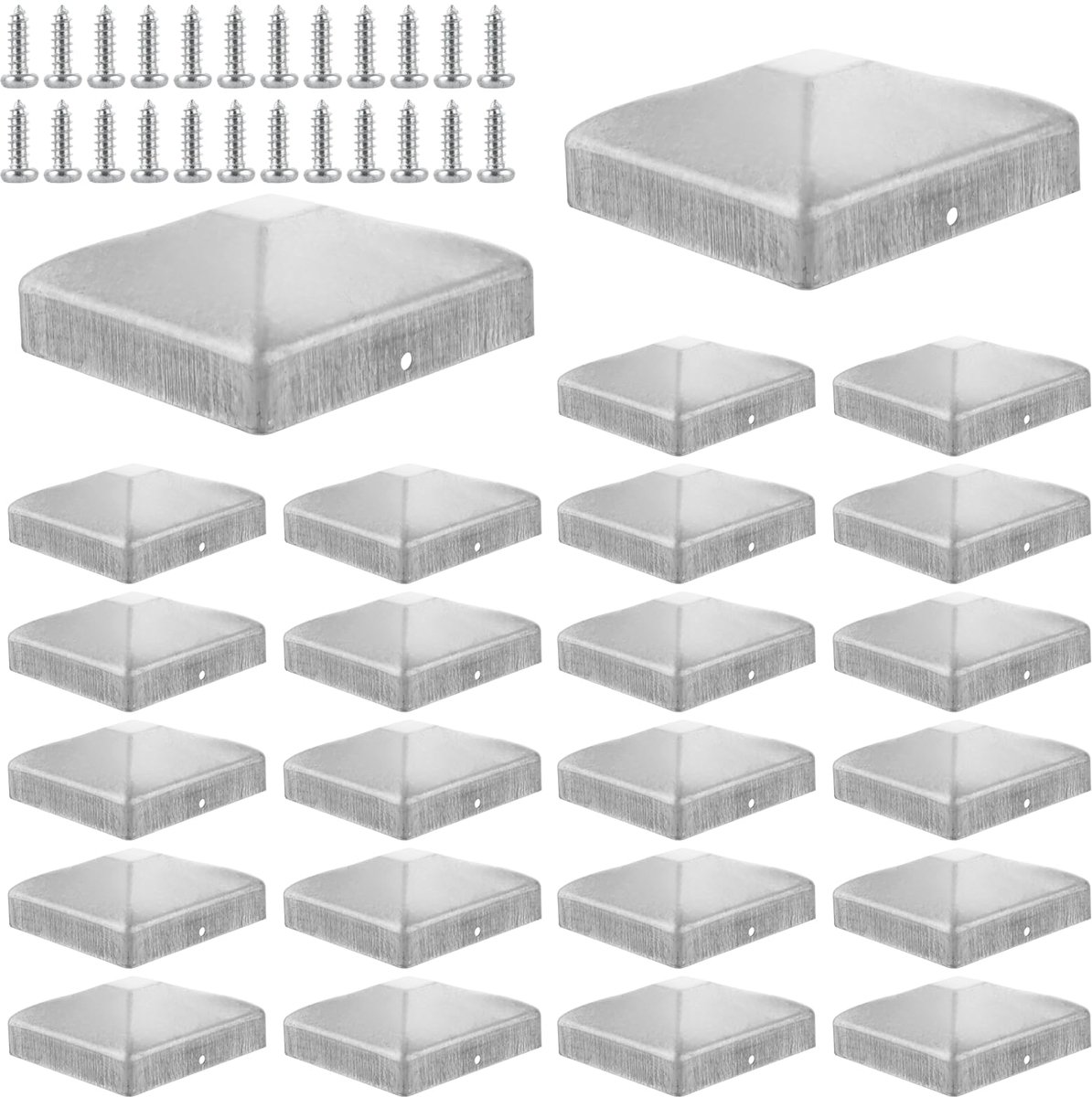SnelShoppen - 24 Stuks Roestvrij Stalen Paalkappen 9 x 9 cm, Piramidevormige Hekpaalkappen voor Houten Palen, Verzinkt, Tuinaccessoires voor Buiten