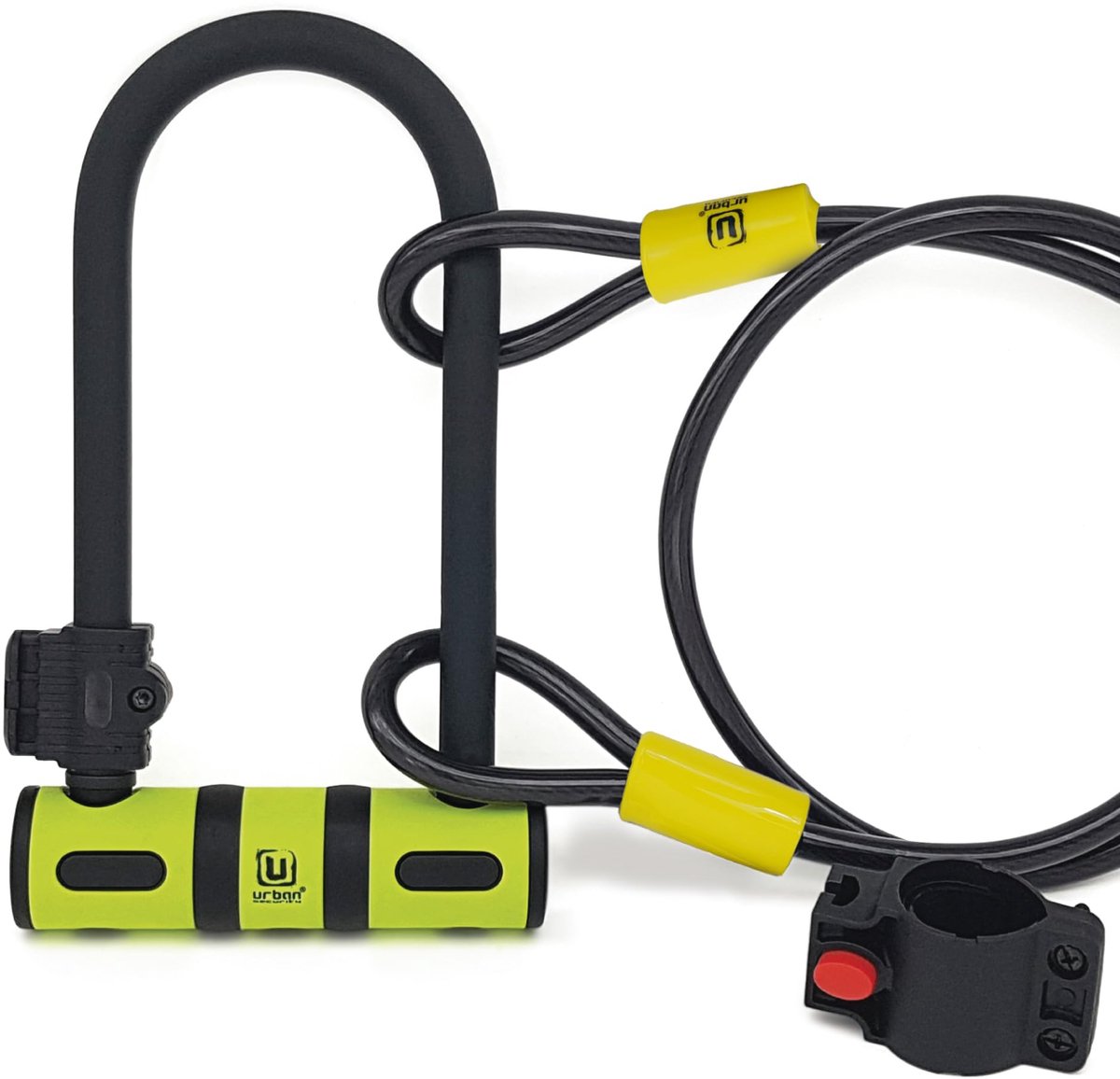 SnelShoppen - Urban Security Fietsslot U-slot 80x190 mm met Hoge Beveiliging en Flexibele Staalkabel 120 cm - Zwart en Geel - Ideaal voor Fiets en Sco