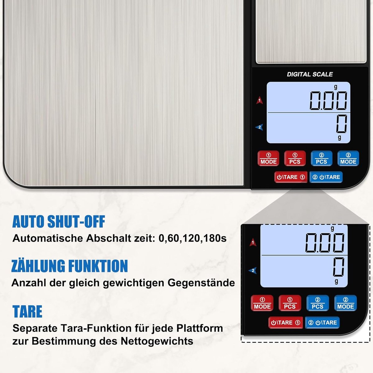 SnelShoppen - Digitale Keukenweegschaal met 2 Platforms, 10 kg/1 g en 500 g/0,01 g, Multifunctionele Weegschaal met 7 Eenheden, Tara, Auto-Off, Ideaal