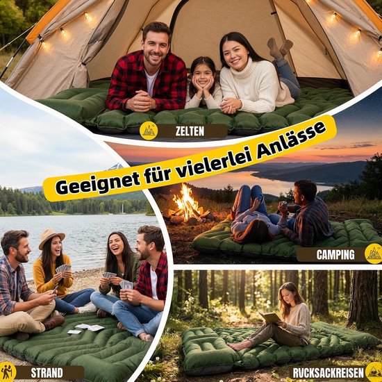 Opblaasbare Kampeerluchtbed - Tweepersoons Matras - Kamperen en Reizen - Geïntegreerde Voetpomp - 196x134x9cm - Groen — afbeelding 2