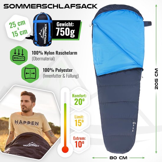 SnelShoppen - Ultralichte Slaapzak voor Winter en Zomer - Mummieslaapzak met Klein Verpakkingsformaat (760 g/1500 g) voor Camping en Outdoor Gebruik — afbeelding 3