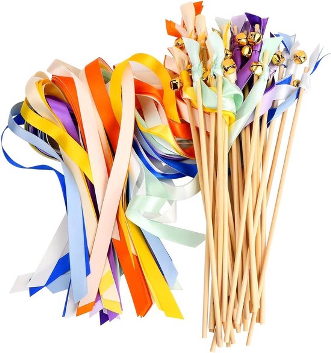 30 Stuks Bruiloft Ribbons Sticks, Kant Rimpels en Stripes voor Feestdecoraties, Kleurrijke Ribbons met Belletjes voor Kerst en Verjaardagsfeesten