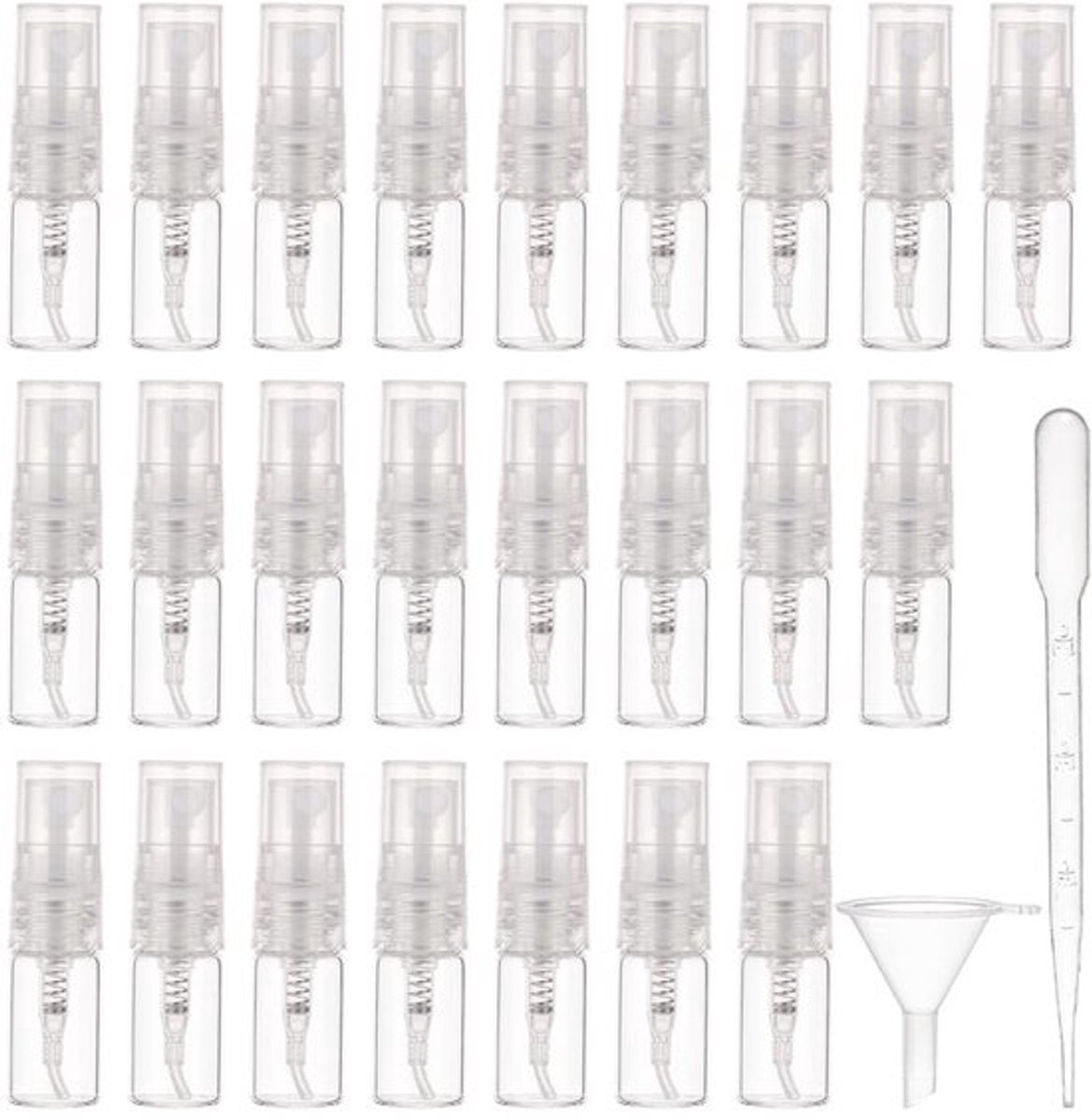 Spuitflessen 40 stuks - Mini 2 ml - Navulbare Monsterfles - Transparant Kunststof Deksel - Pipetten/ Trechters - Fijne Nevel - Verstuiver