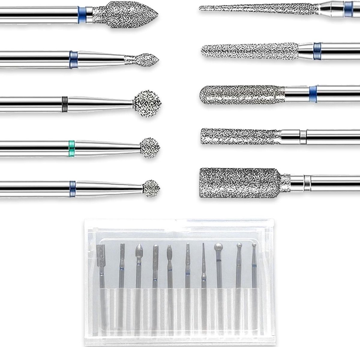 10 Stuks Nagelvijl Bits, Sandpaper Nagelboor Bits met Opbergdoos, Voor Manicure, Polijsten en Nagelverzorging