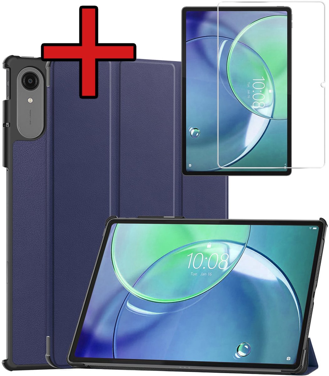 Hoesje - Geschikt voor Lenovo Idea Tab Pro Gen 2 - Met Screenprotector - Hardcover Book Case - Trifold Bookcase Hoes - Hard Cover - Tablethoes - Donkerblauw
