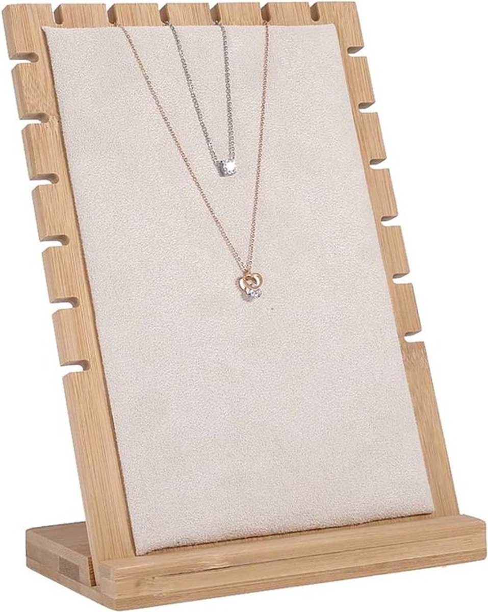 Sieraden Display Stand voor Kettingen en Armbanden - Houten Organizer en Opslagrek in Beige kleur - Stijlvolle Sieradenhouder met 3 Tiers.