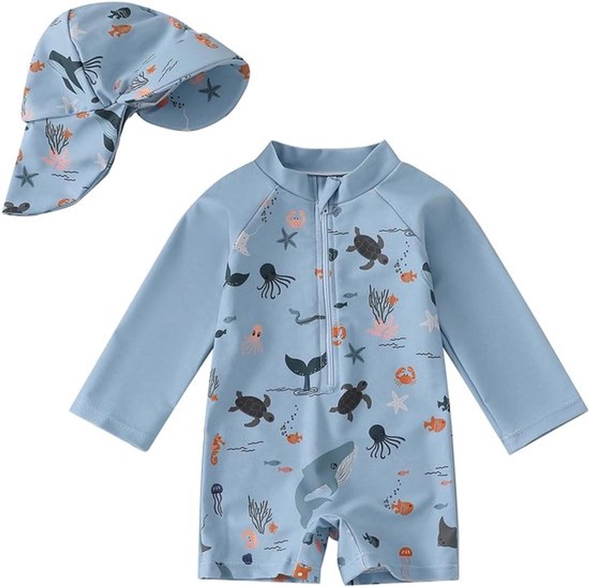 Lange Mouwen Zwempak voor Baby Jongens met Hoed - Geschikt voor 6 Maanden tot 6 Jaar - Comfortabel en Sneldrogend Zwemkleding