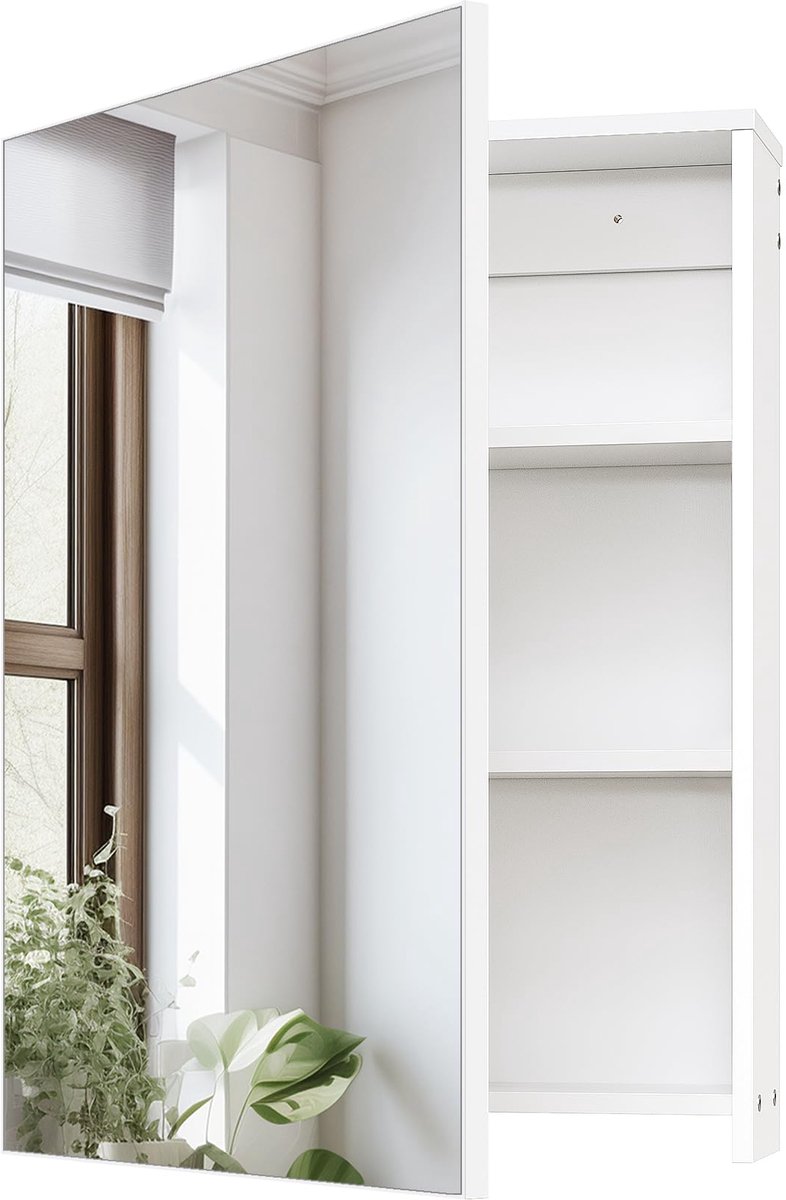 SnelShoppen - Wandkast Badkamer Met Spiegels, Badkamer Medicijnkast, Opbergkast Met Verstelbare Planken, Wit, Ruimtebesparend, Perfect Voor Badkamer