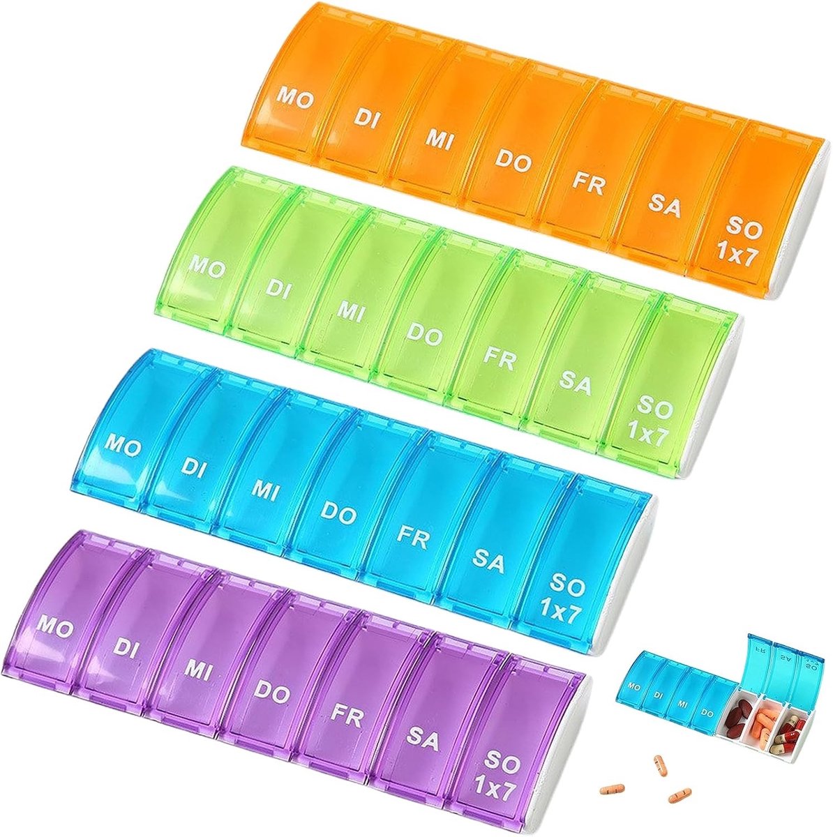 Kleine pillendoos voor 7 dagen, herbruikbare tablettenbox met vakken voor medicijnen, vitamines en supplementen, ideaal voor senioren