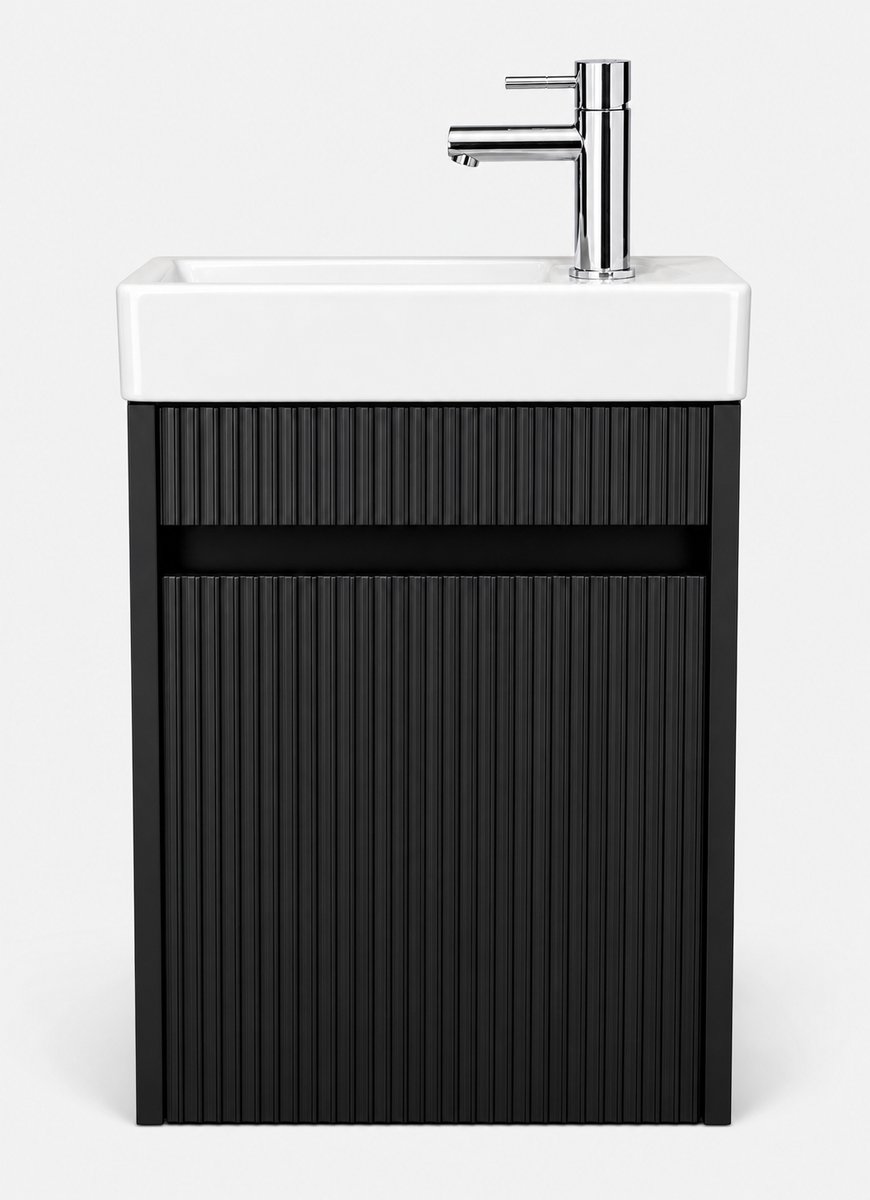 H&F Toiletmeubel Mat zwart (Chrome, Chrome) 40 x 22,5 x 63 cm – Strakke Design | Soft-close, Vochtbestendig Multiplex