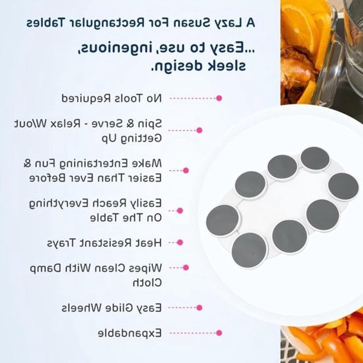 Draaitafel voor Eettafel, 360 Graden Draaibare Rek voor Keuken en Kasten, Uitschuifbare Turntable voor Rechthoekige Tafels, Eenvoudige Montage en Ruimtebesparend