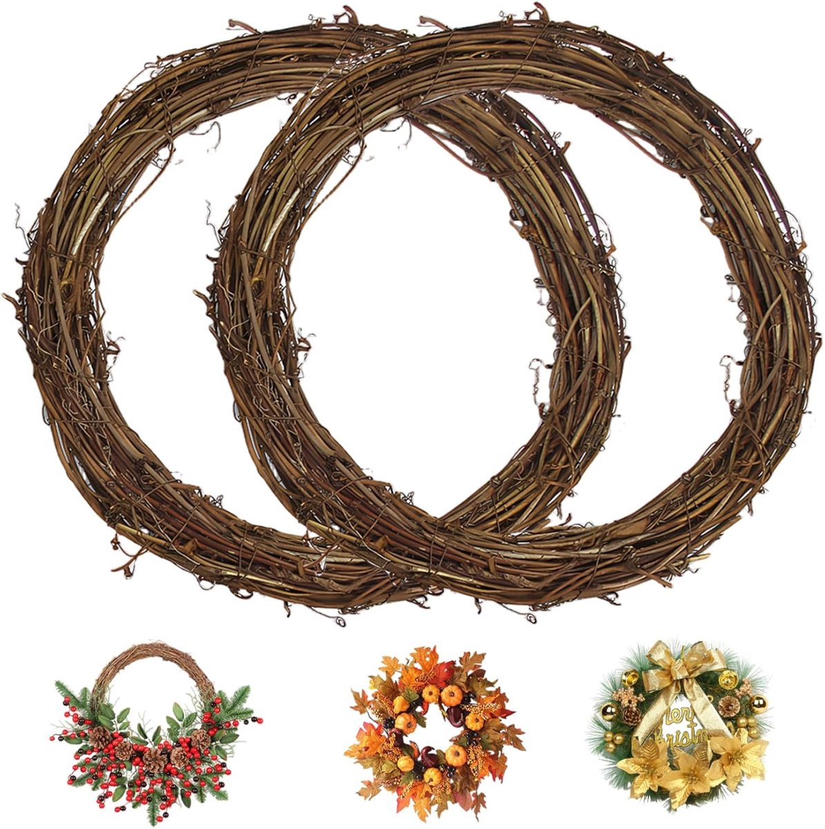 Twee kransen van 40 cm - Aanpasbaar - Verse bloemen niet inbegrepen - Herbruikbaar - Wees creatief met familie en vrienden - Geschikt voor de voordeur of bruiloft - Natuurlijke kleur