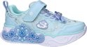 Lichtblauwe sneaker met glitters, strik, sneeuwvlok-detail en lichtjes.