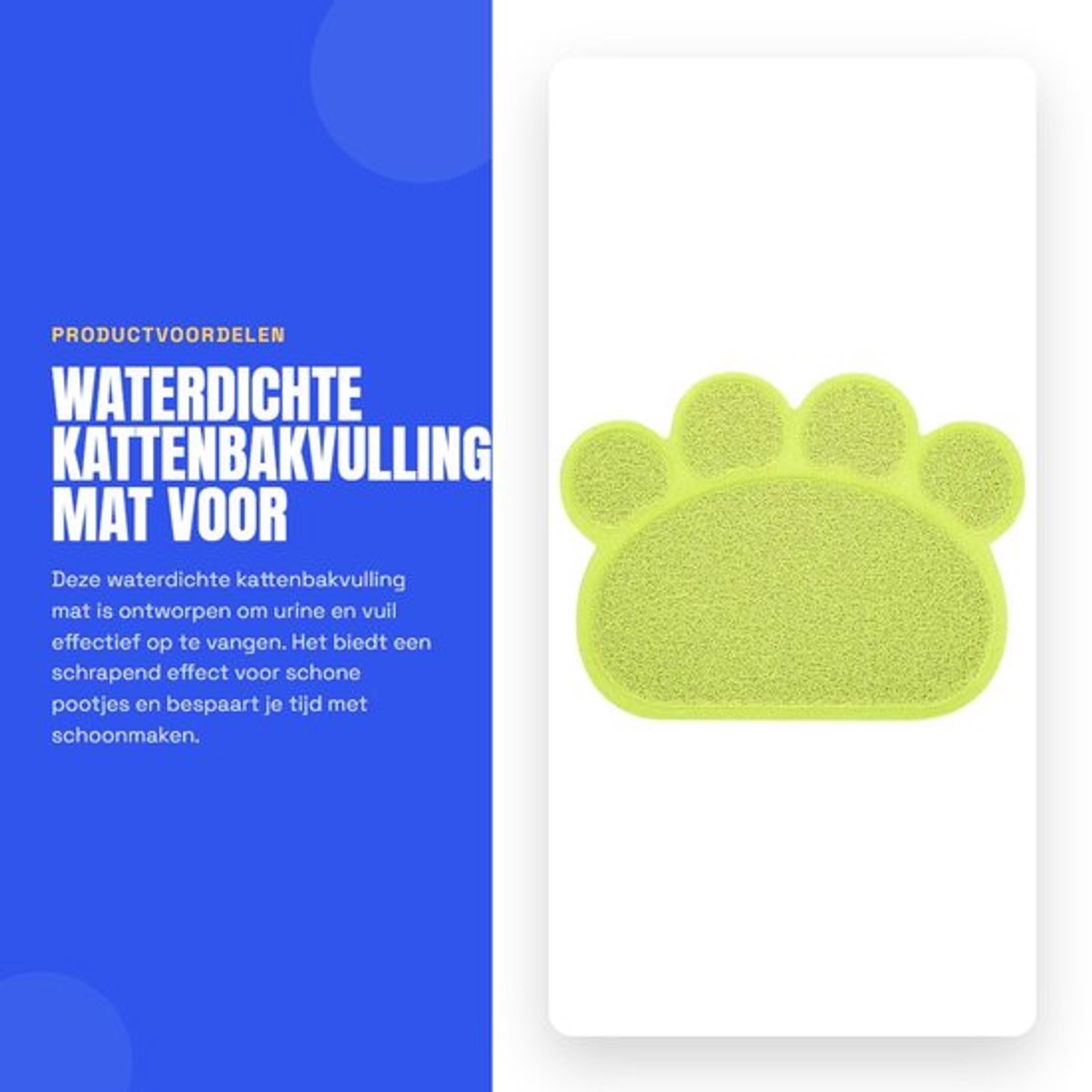 Kattenbakvulling Mat - Waterdicht - Antislip - Schrapend Effect - Geschikt voor Kleine/Middelgrote Huisdieren - 39x29,5cm - Kattenbakmat