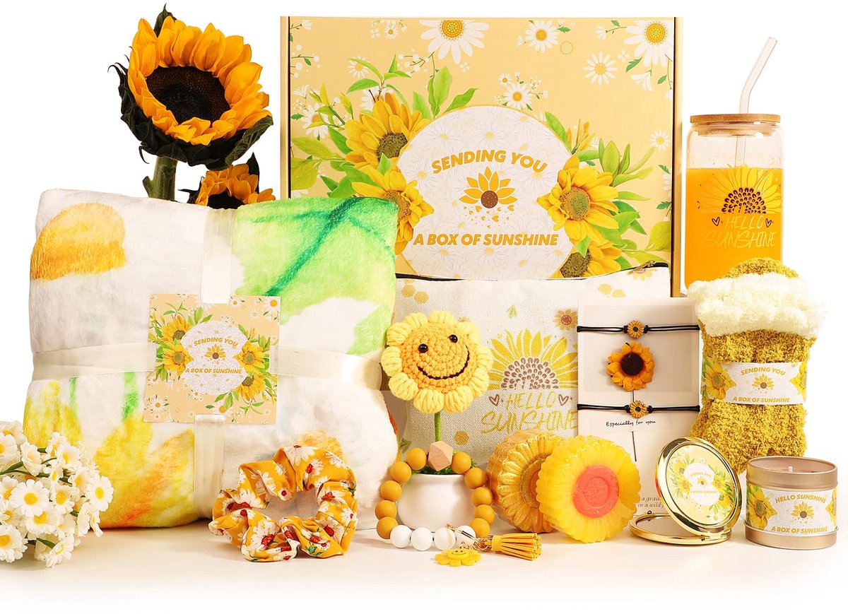 SnelShoppen - Zonnebloemgeschenken voor Vrouwen - Beterschap Geschenkmanden Zelfzorgpakket Ontspanning Spabadset - Verjaardagsmanden Verwennen Geschen